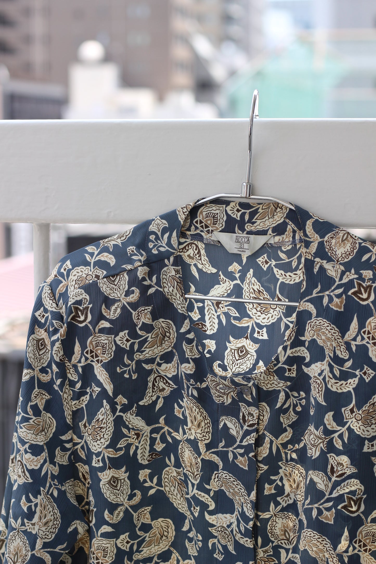 Vintage Blue Flower Design Long Sleeve Blouse x9点