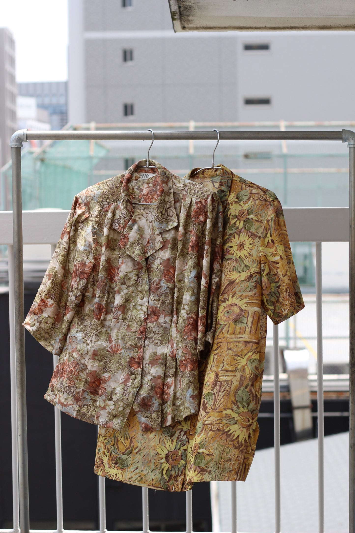 Vintage Yellow Beige Flower Short Sleeve Blouse x6点