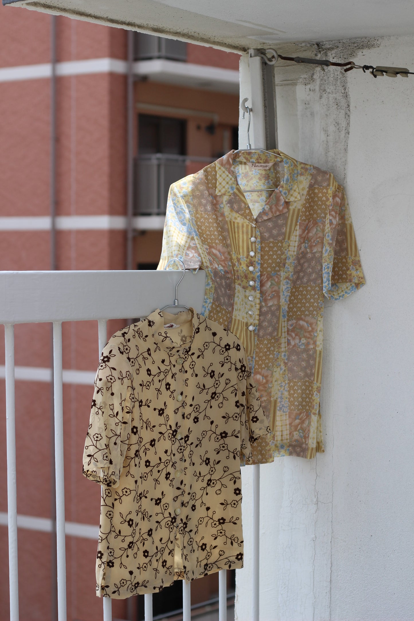 Vintage Yellow Beige Flower Short Sleeve Blouse x6点