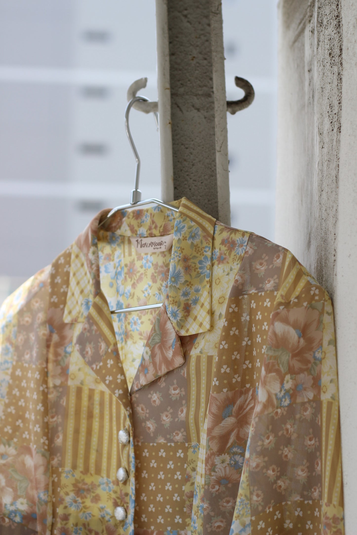 Vintage Yellow Beige Flower Short Sleeve Blouse x6点