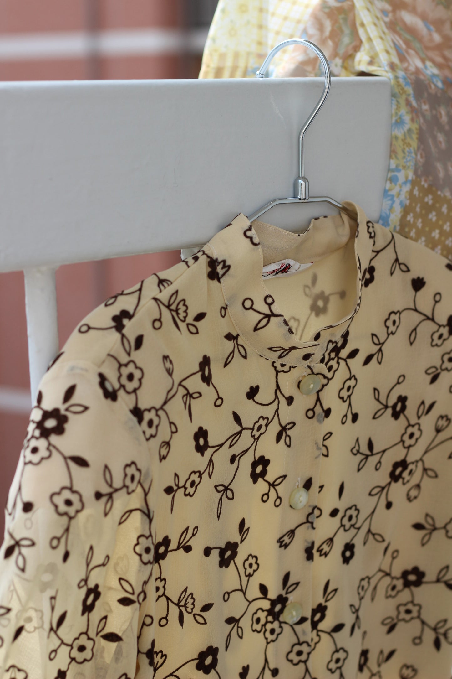 Vintage Yellow Beige Flower Short Sleeve Blouse x6点