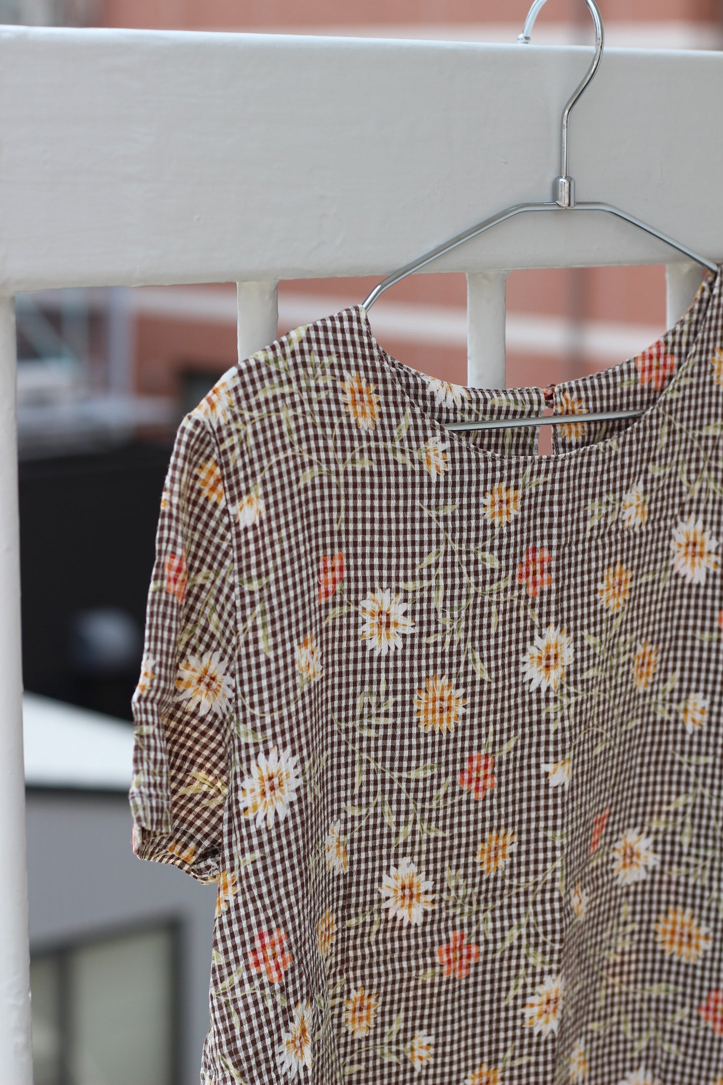 Vintage Brown Flower Short Sleeve Blouse x5点