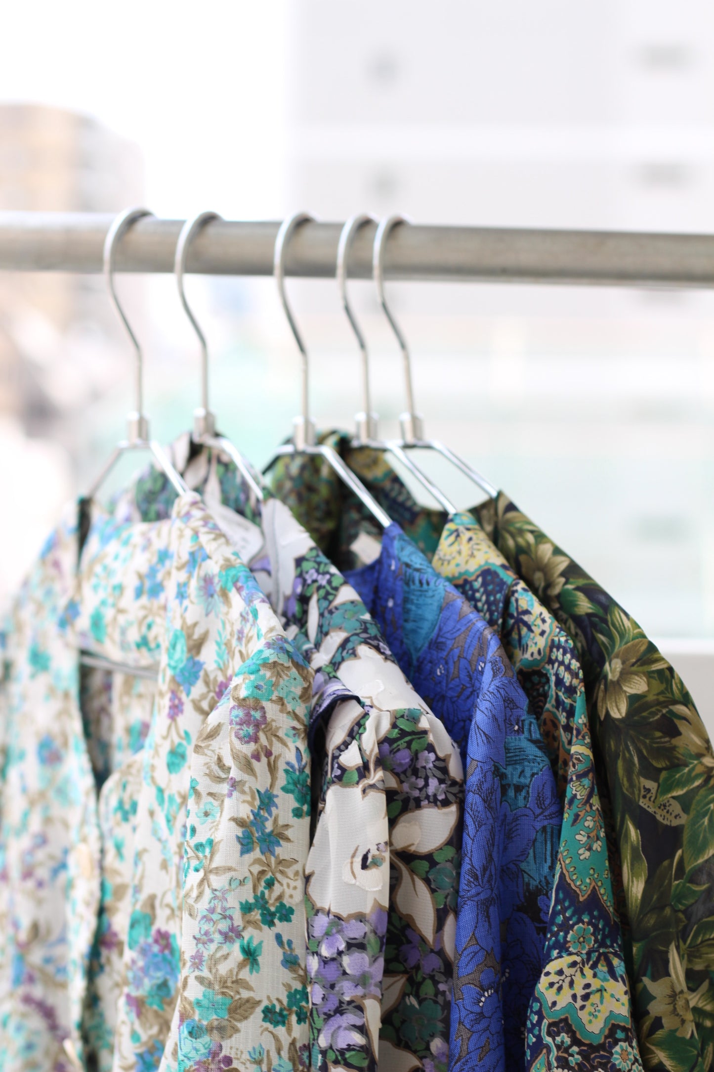 Vintage Blue Green Design Short Sleeve Blouse x7点