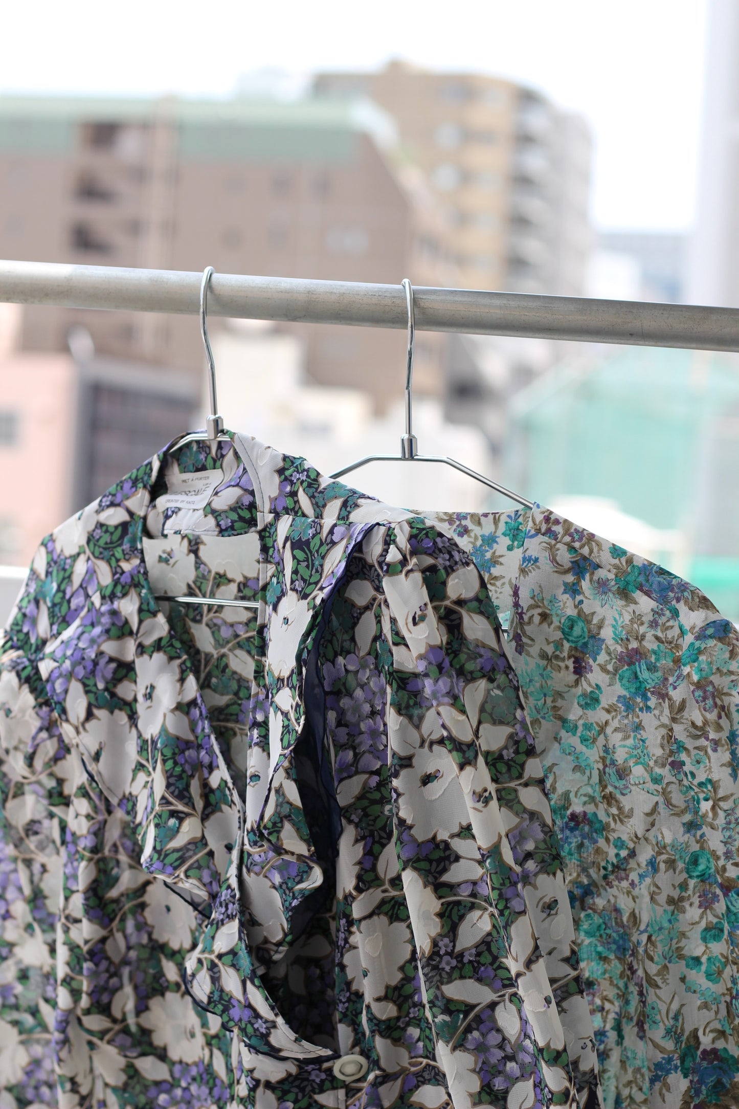 Vintage Blue Green Design Short Sleeve Blouse x7点