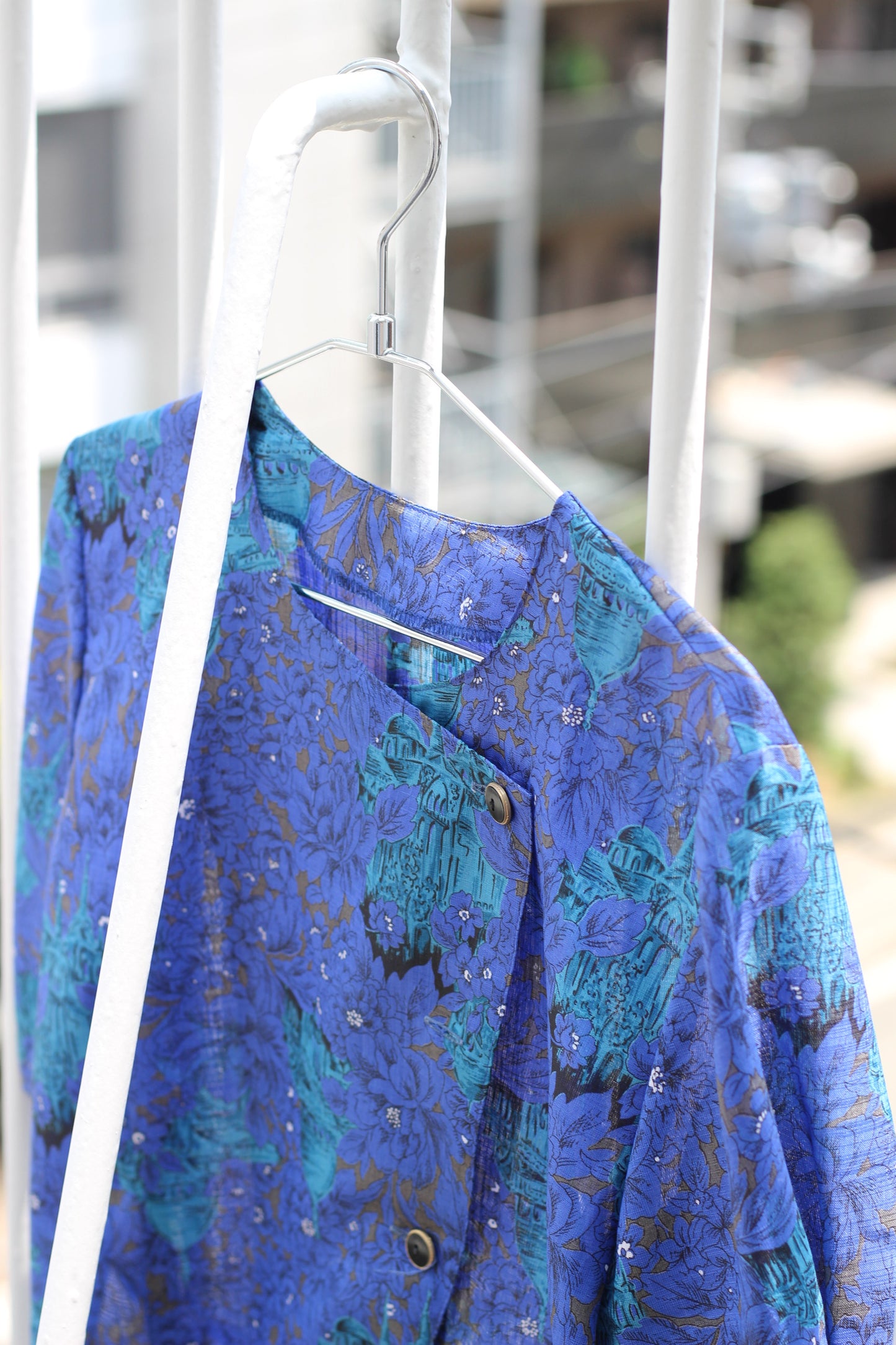 Vintage Blue Green Design Short Sleeve Blouse x7点