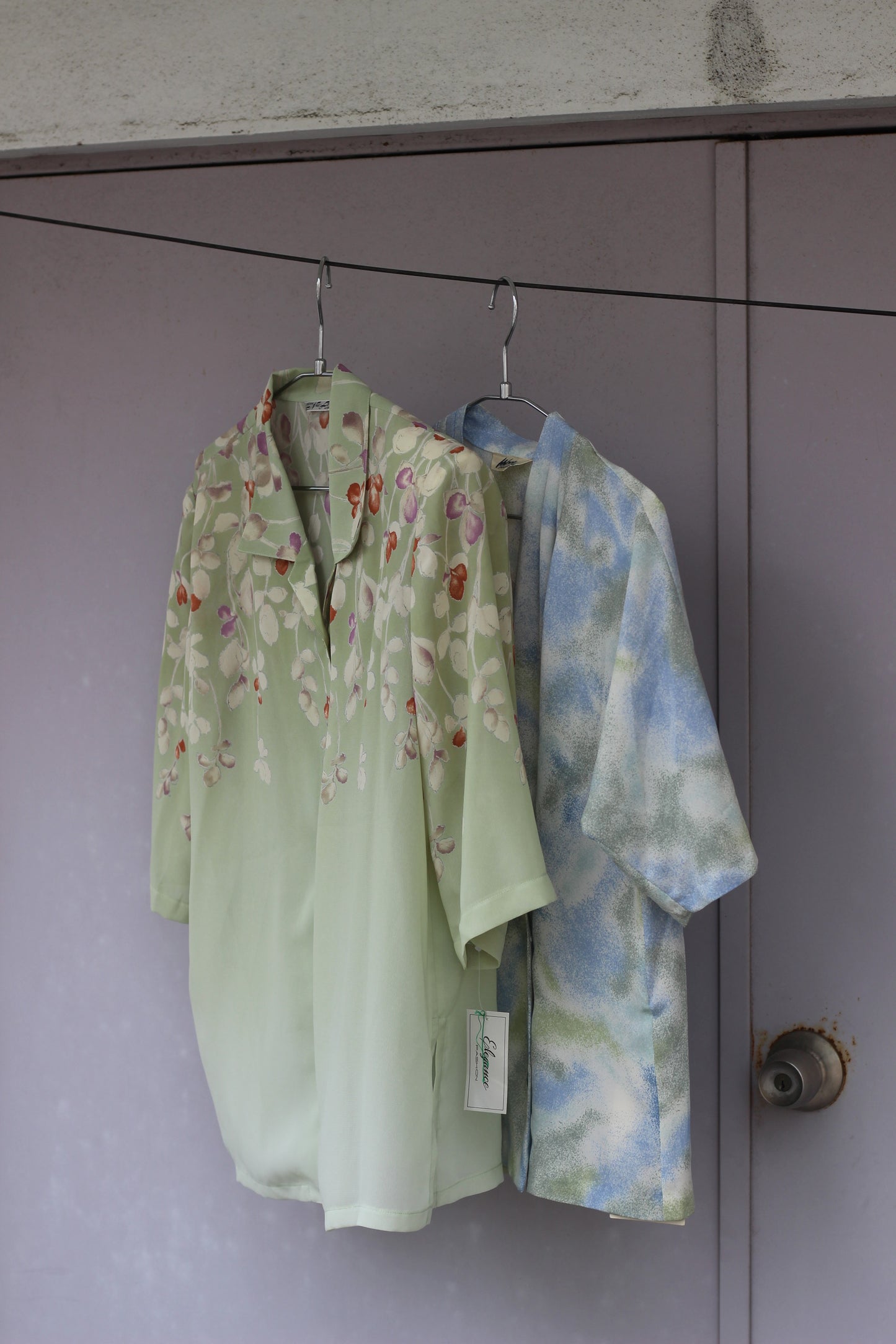Vintage Blue Green Design Short Sleeve Blouse x7点