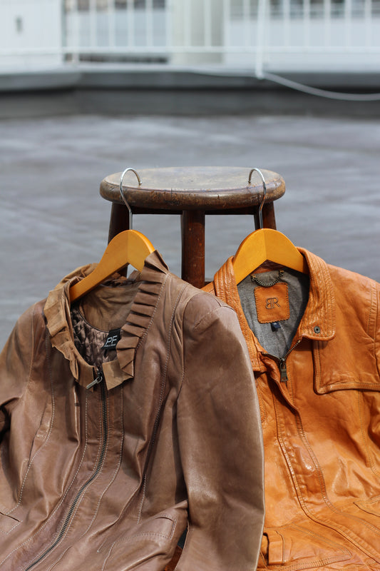 Women's Brown Leather Short Jacket x2点