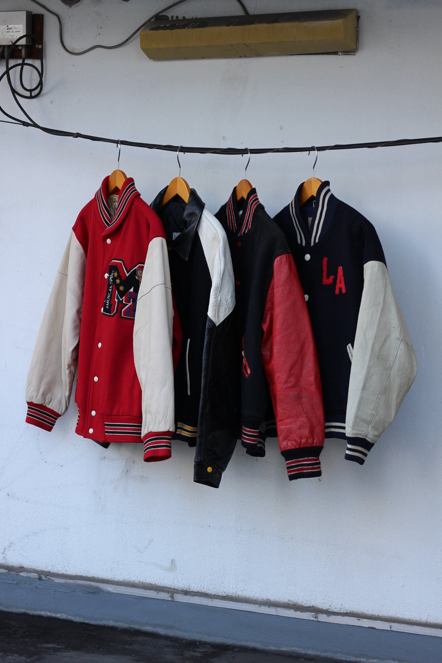 Men's sleeve leather stadium jumper x4点