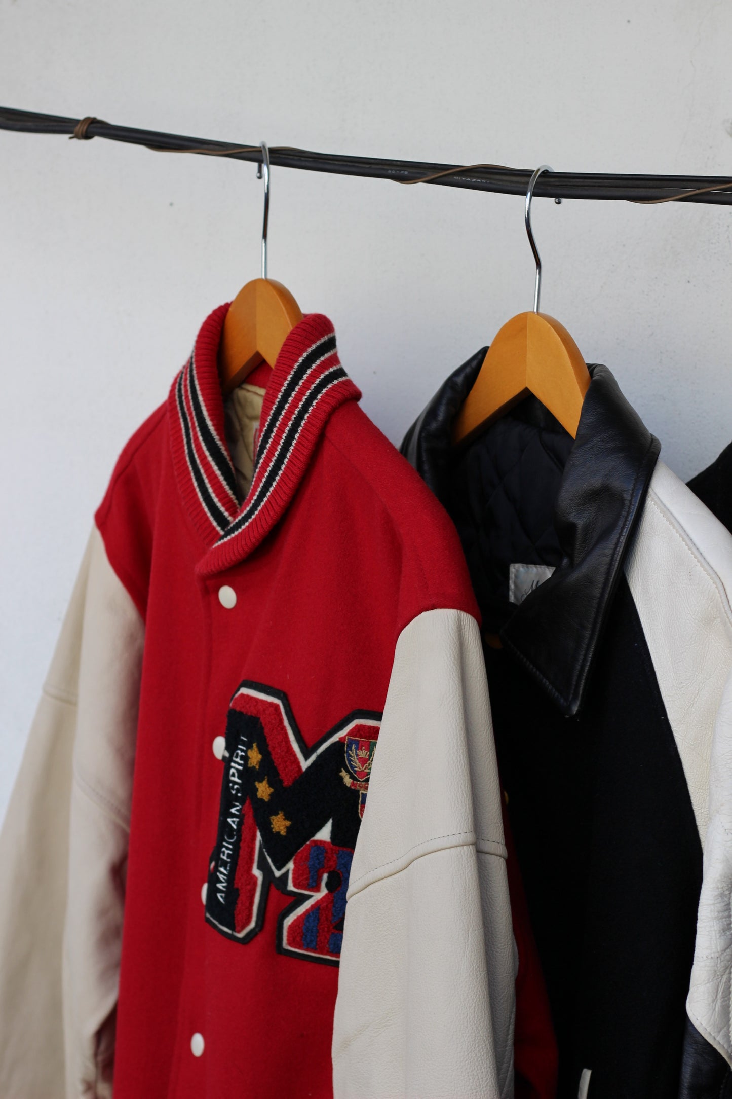 Men's sleeve leather stadium jumper x4点