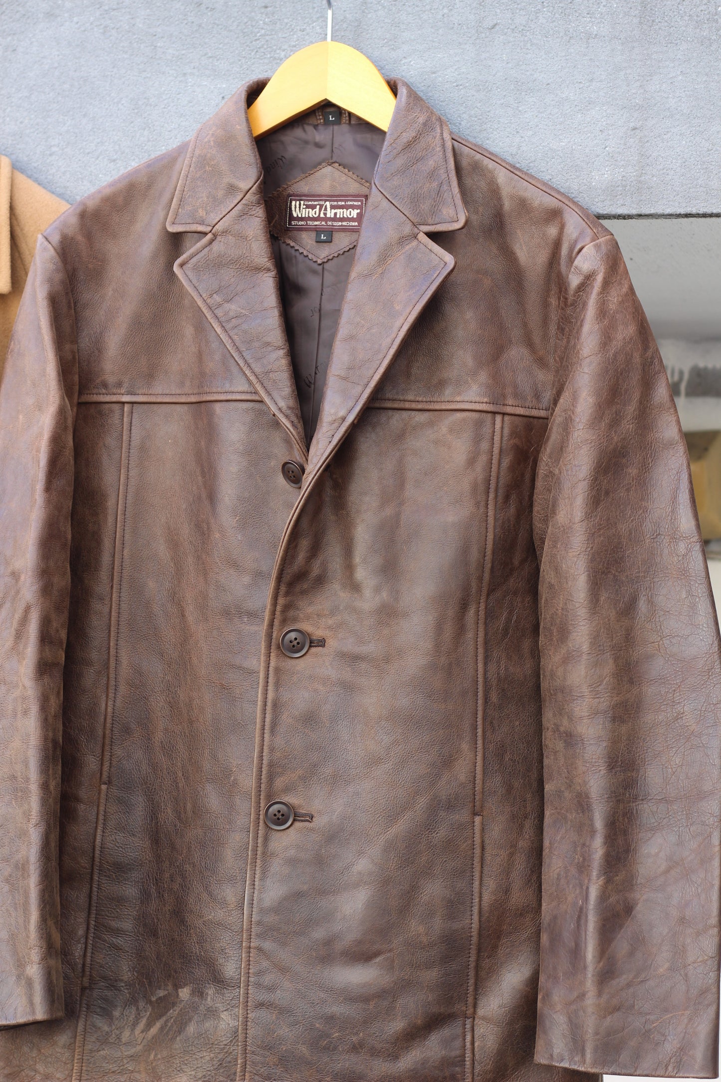 Men's Vintage Wind Armor Leather Jacket & 100% Cashmere Coat x2点