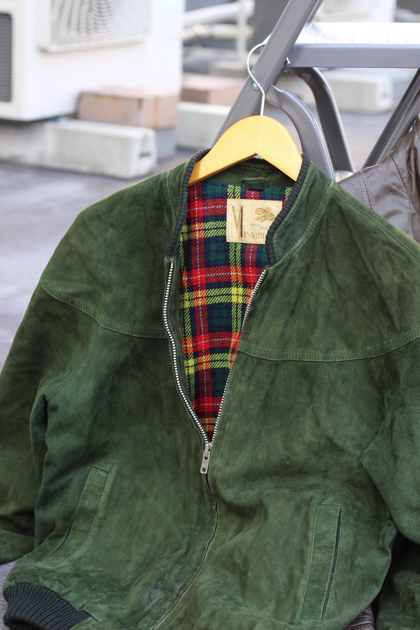 Men's Green Khaki Short Leather Jacket x2点