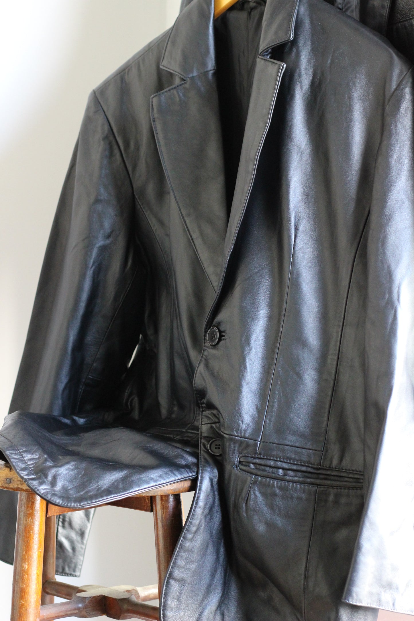 Men's Vintage Black Leather Tailored Jacket x3点