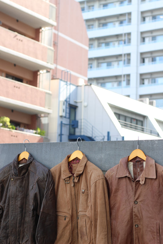 Men's Vintage Brown Short Leather Jacket x3点