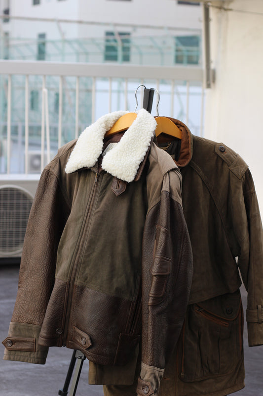 Men's Vintage Khaki Leather Jacket x2点