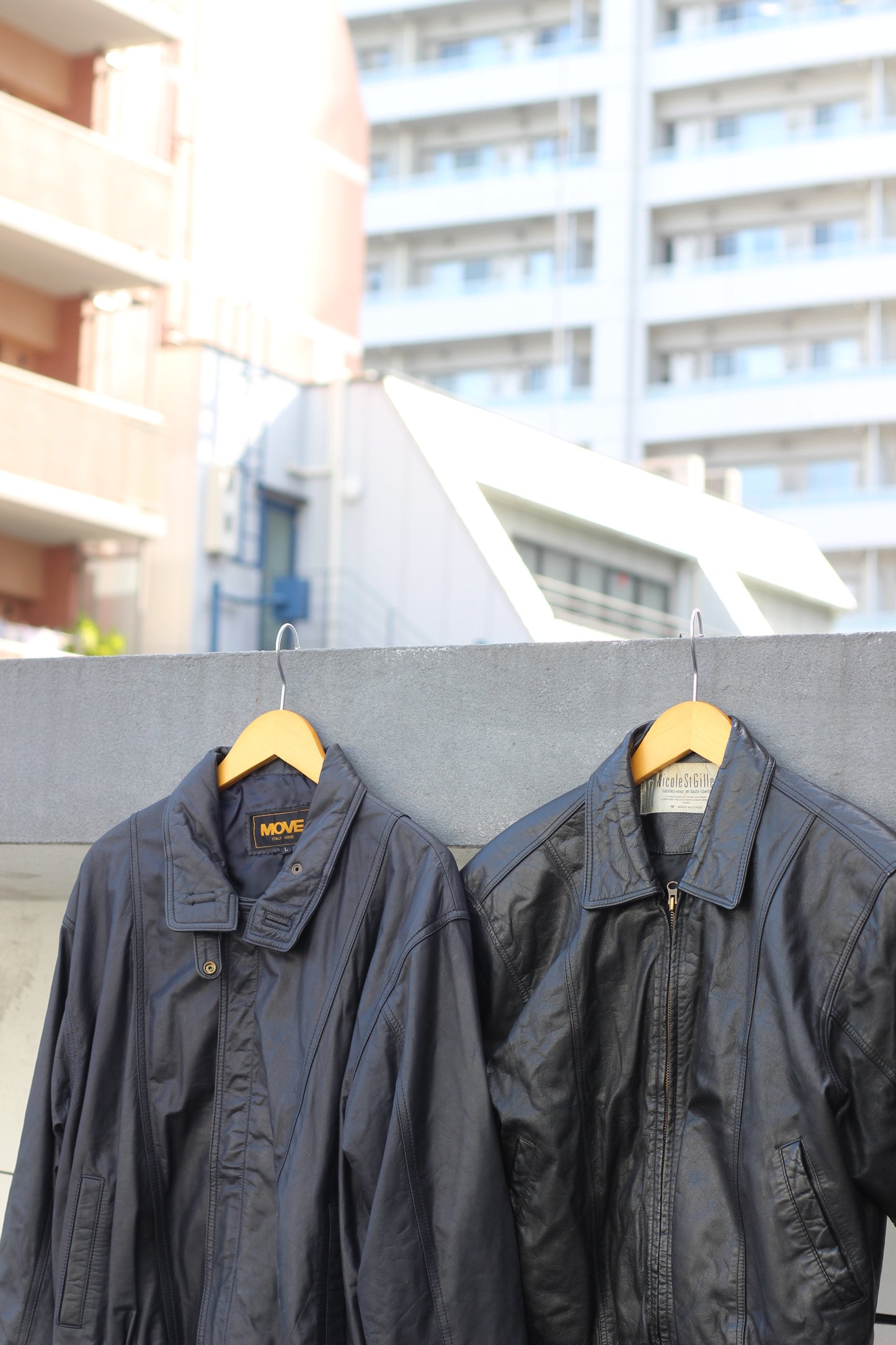 Men's Vintage Black & Navy Short Leather Jacket x2点