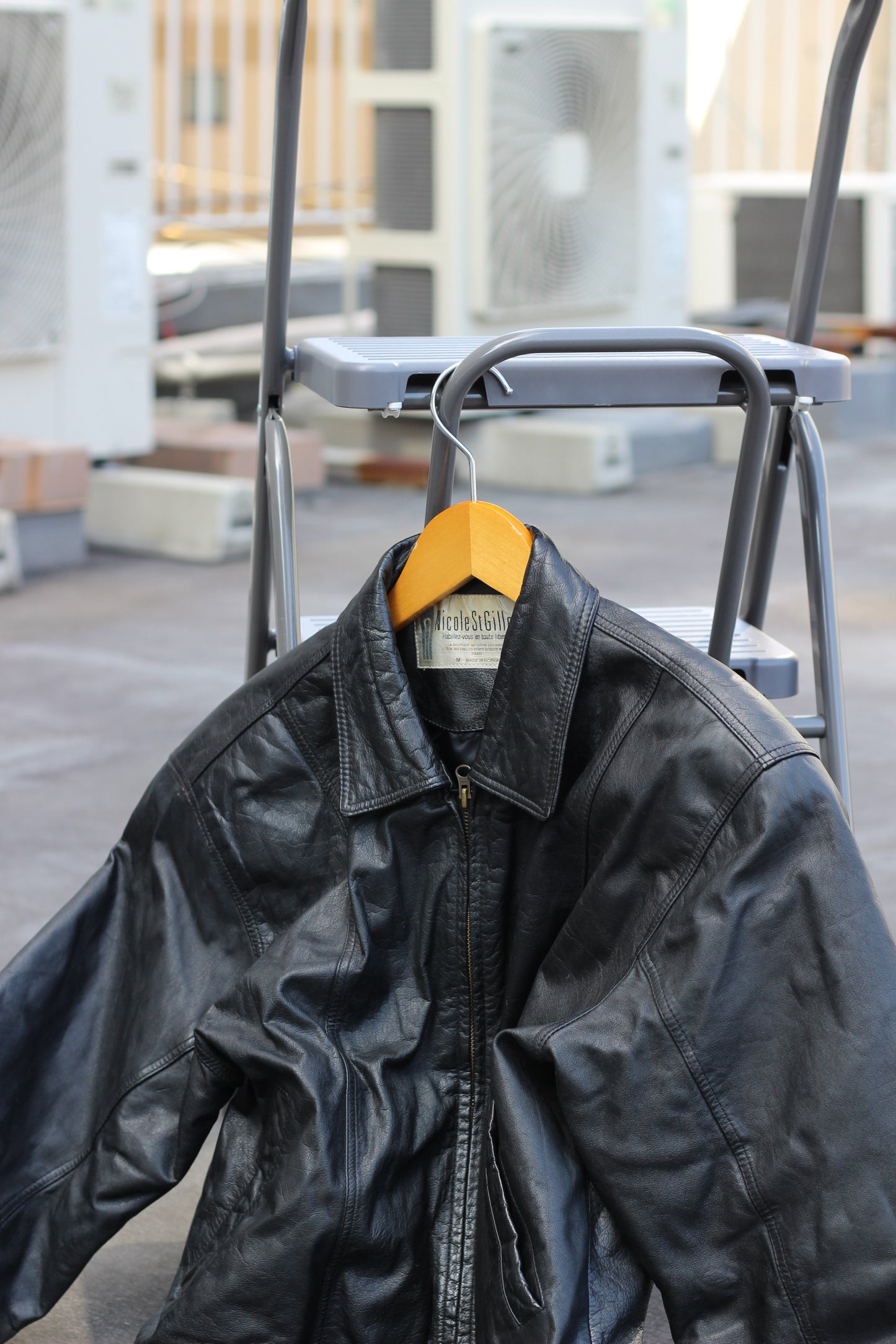 Men's Vintage Black & Navy Short Leather Jacket x2点