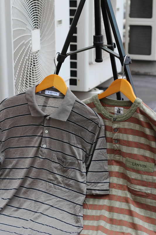 LANVIN Stripe Short Sleeve Henley Neck & Polo Shirt x2点