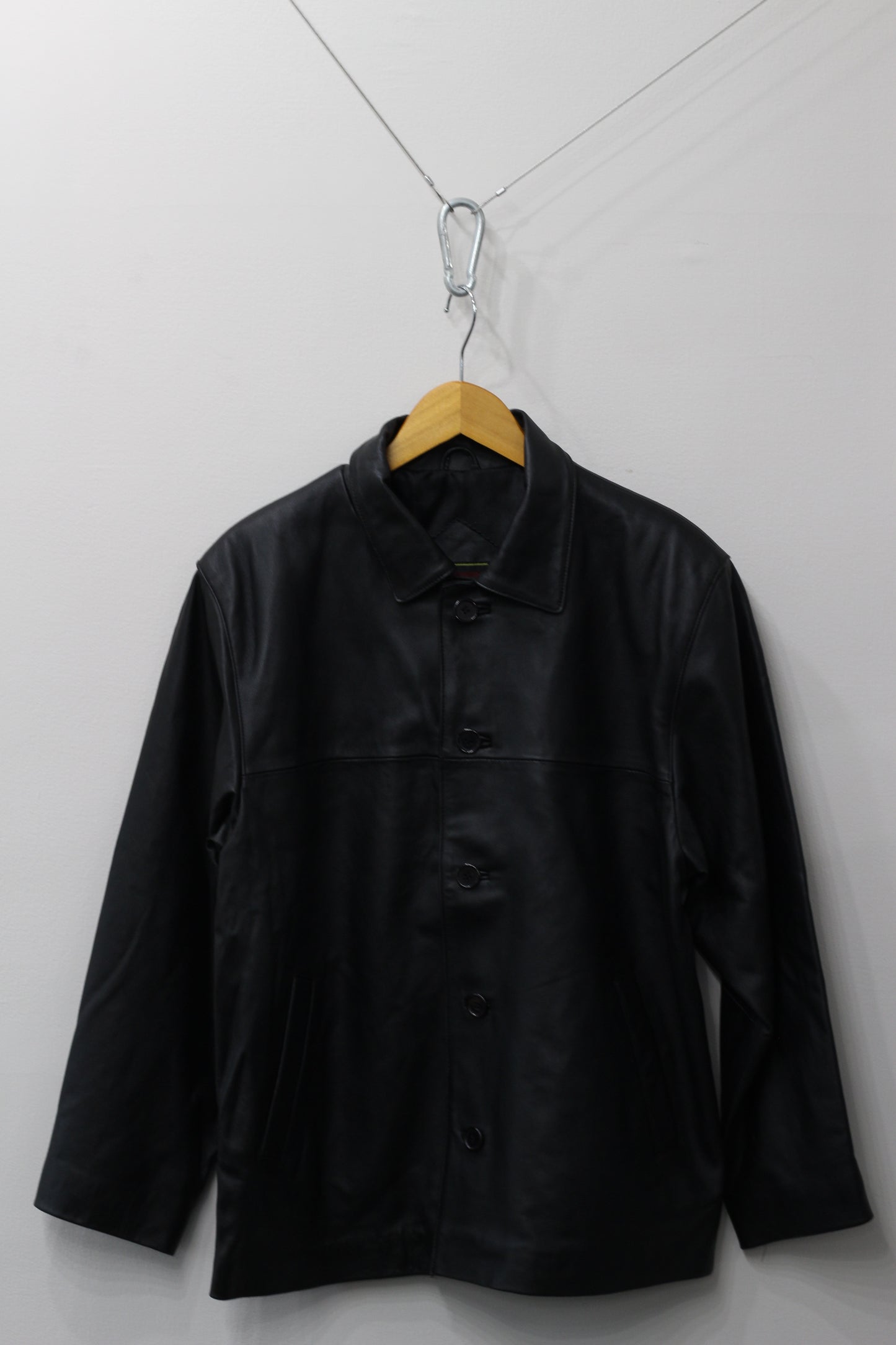 Men's Vintage Black Leather Utility Jacket x3点