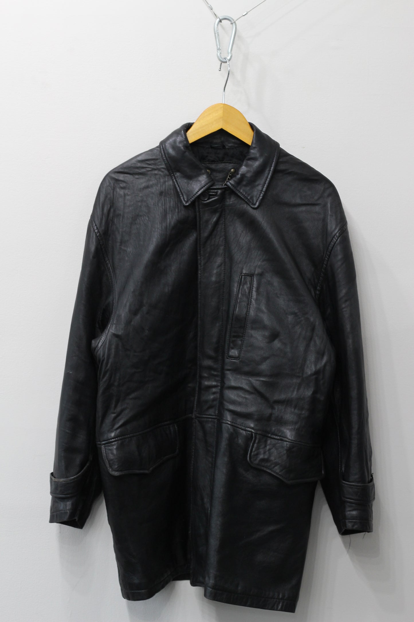 Men's Vintage Black Leather Utility Jacket x3点