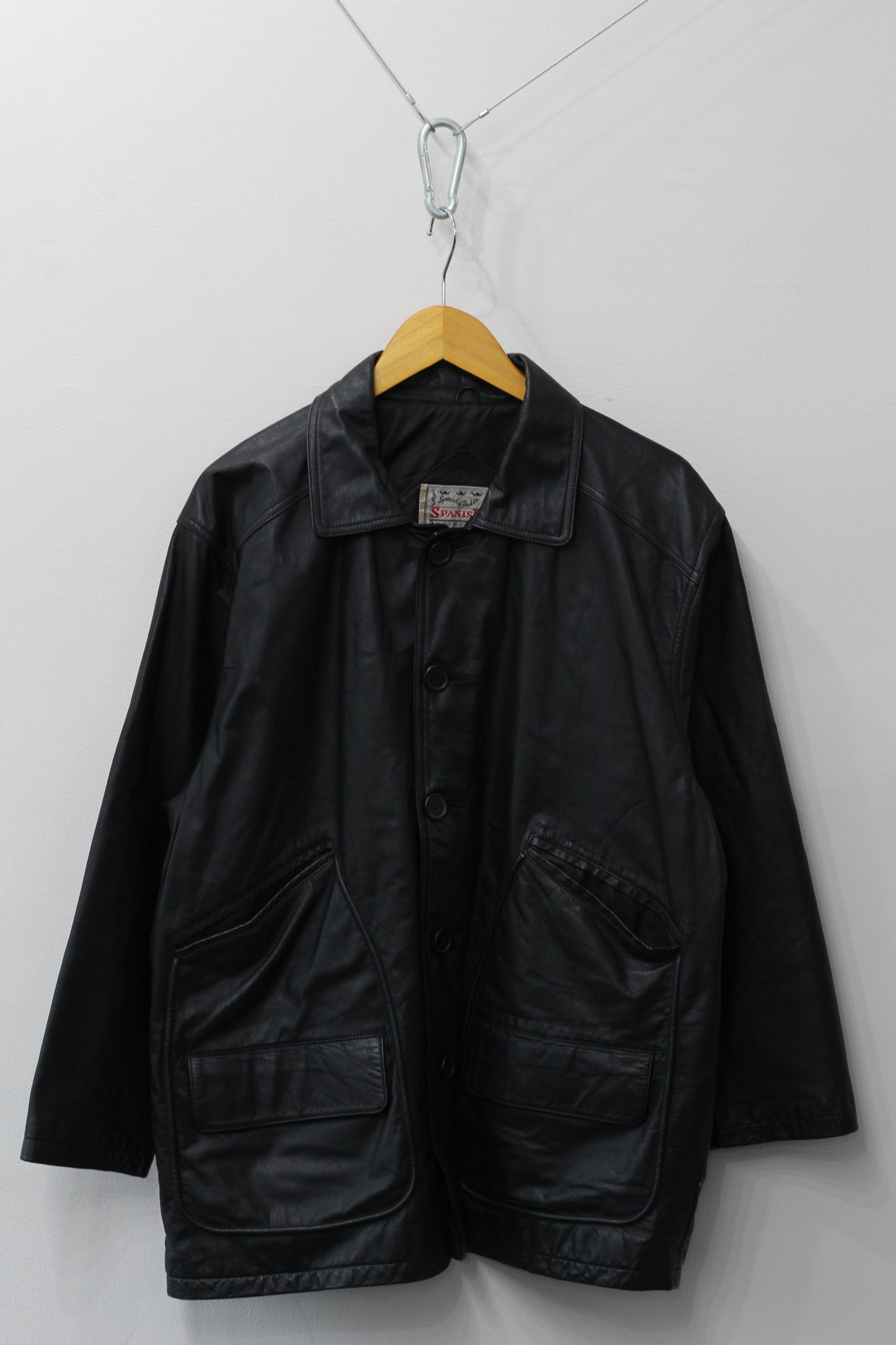 Men's Vintage Black Leather Utility Jacket x4点