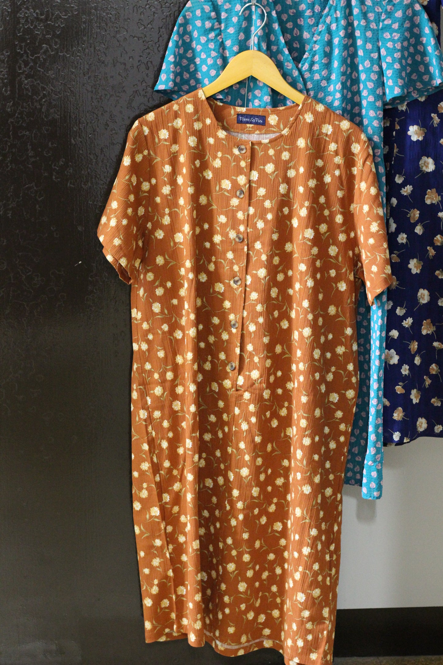 Vintage Flower Short Sleeve One-Piece x3点
