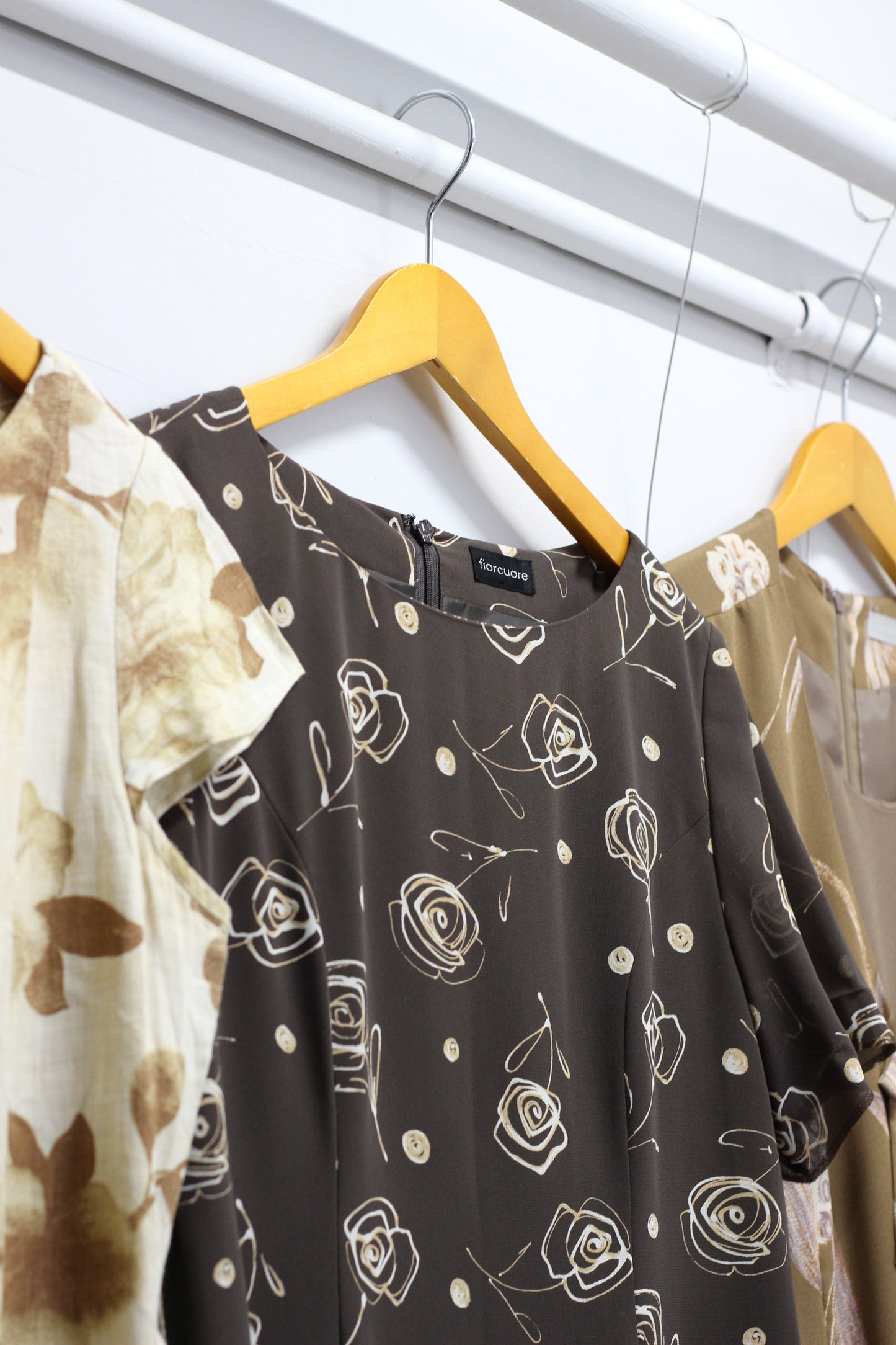 Vintage Brown Flower Short Sleeve One-Piece x3点