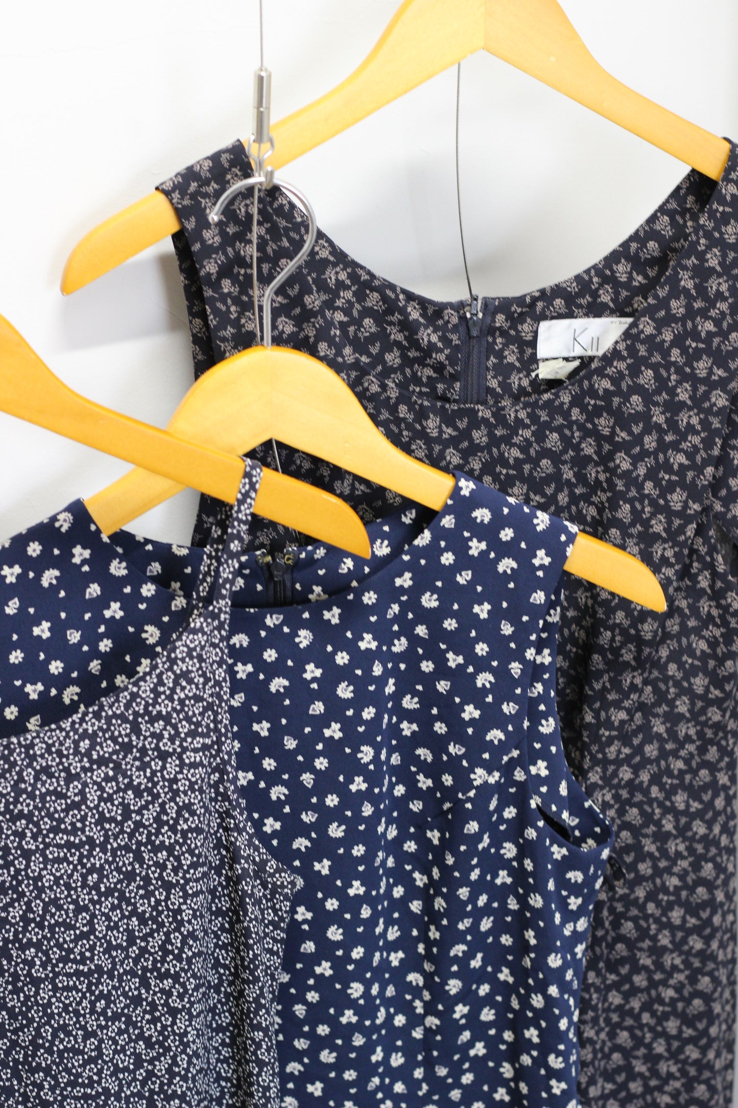 Vintage Navy Small Flower No Sleeve One-Piece x3点