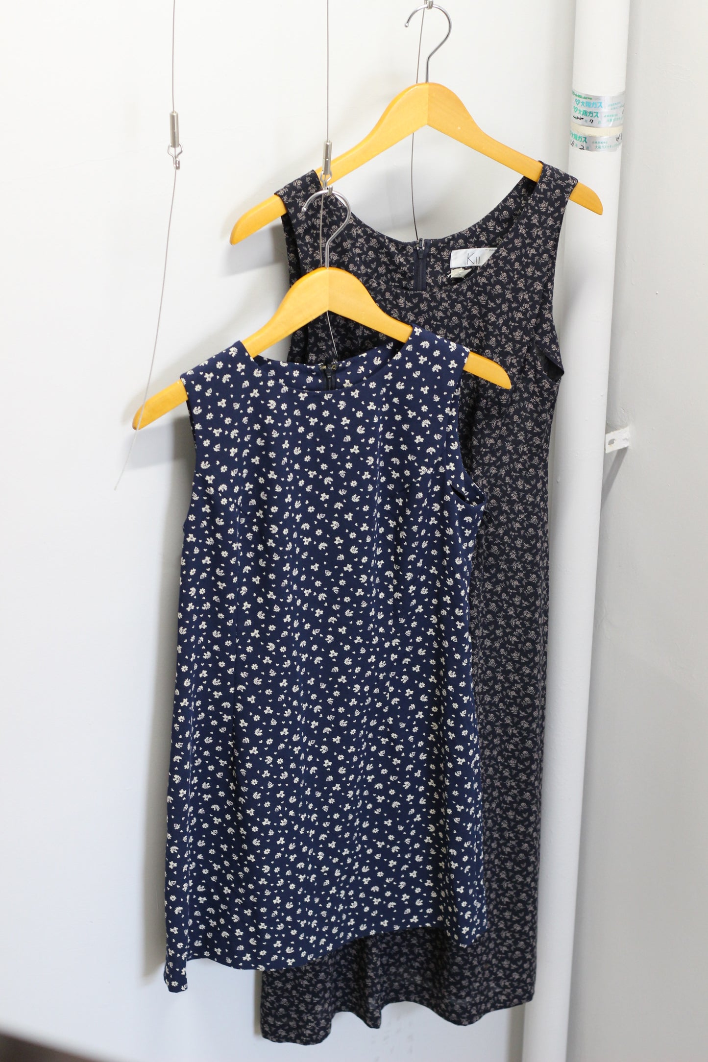 Vintage Navy Small Flower No Sleeve One-Piece x3点
