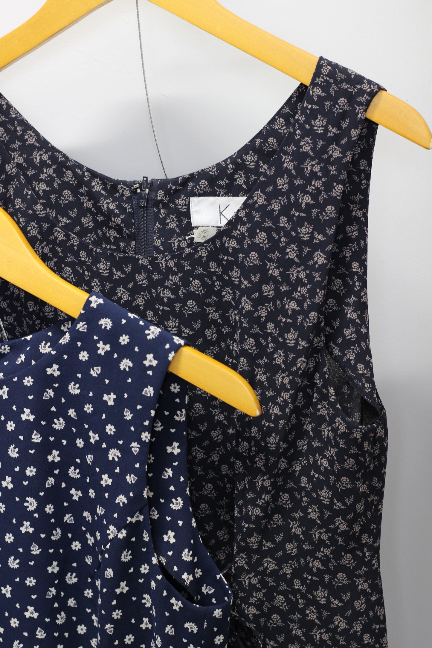 Vintage Navy Small Flower No Sleeve One-Piece x3点