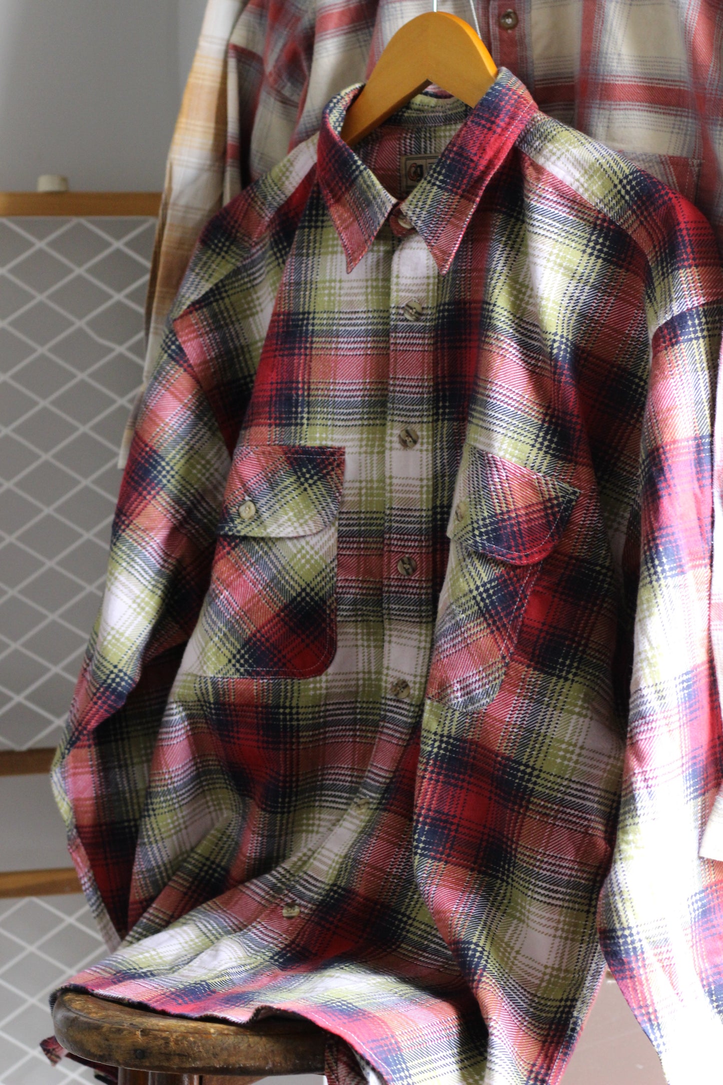 Men's Light Ombre Check Flannel Shirt x3点