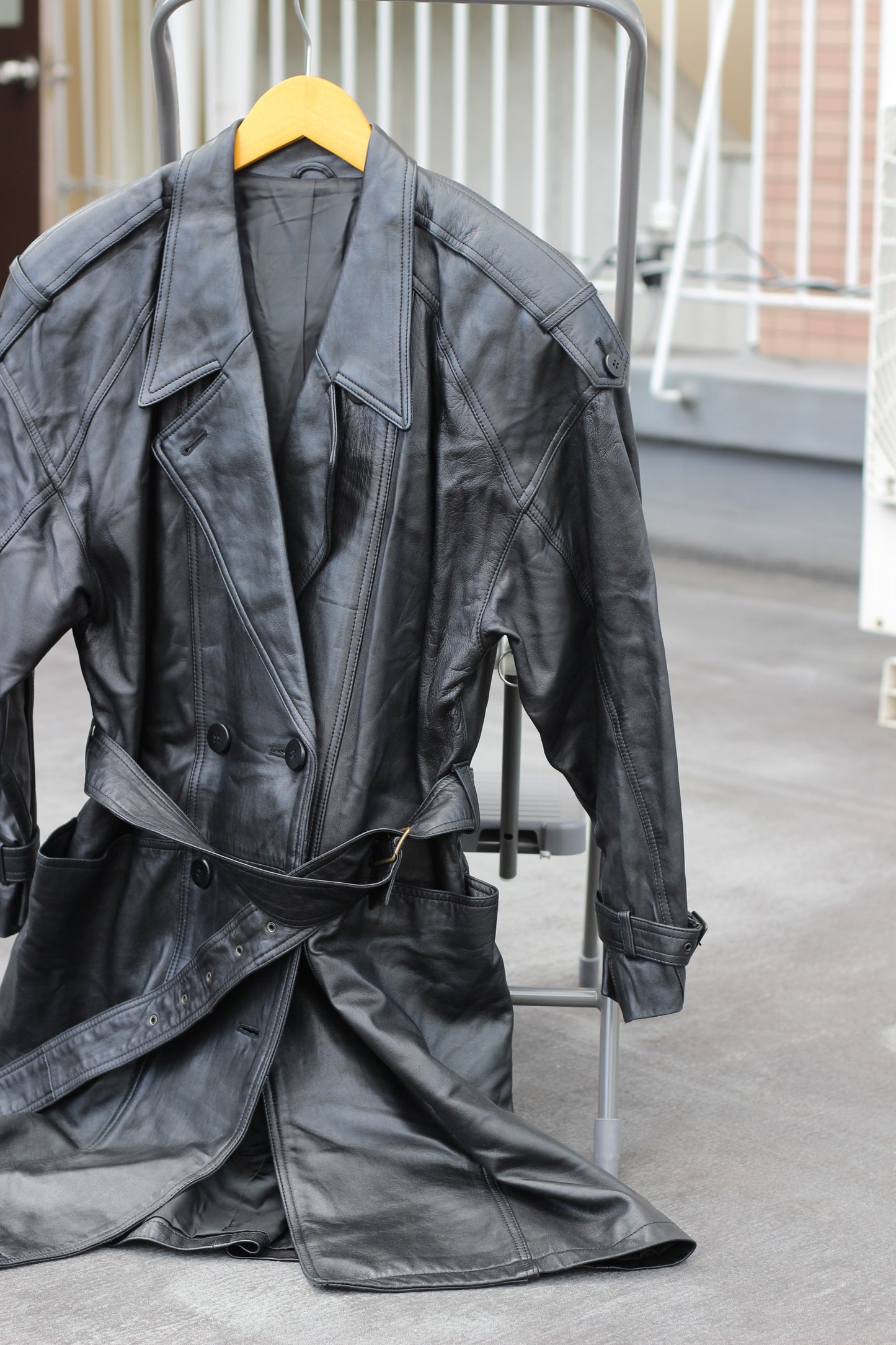 Women's Vintage Double-Breasted Leather Coat x5点