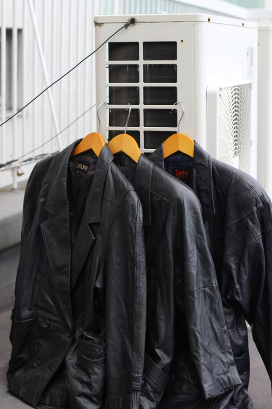 Women's Vintage Double-Breasted Leather Jacket x3点