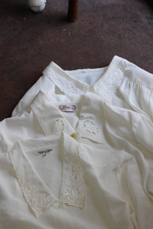 Vintage White Embroidery Long Sleeve Blouse x9点
