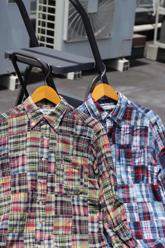 Made In India Men's Vintage Patchwork Check Long Sleeve Shirt set x2点