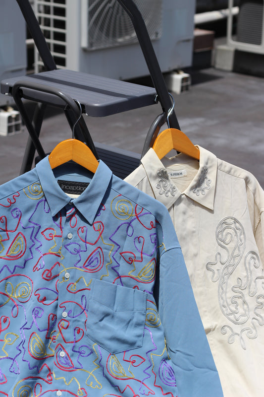 Men's Vintage Embroidered Long Sleeve Shirt set x2点
