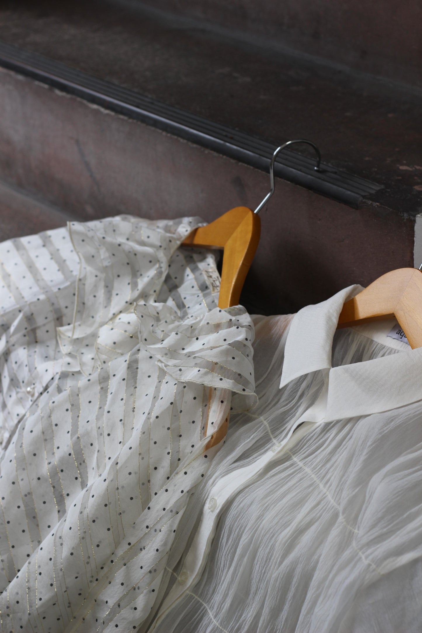 Vintage White Sheer Design Long Sleeve Blouse x2点