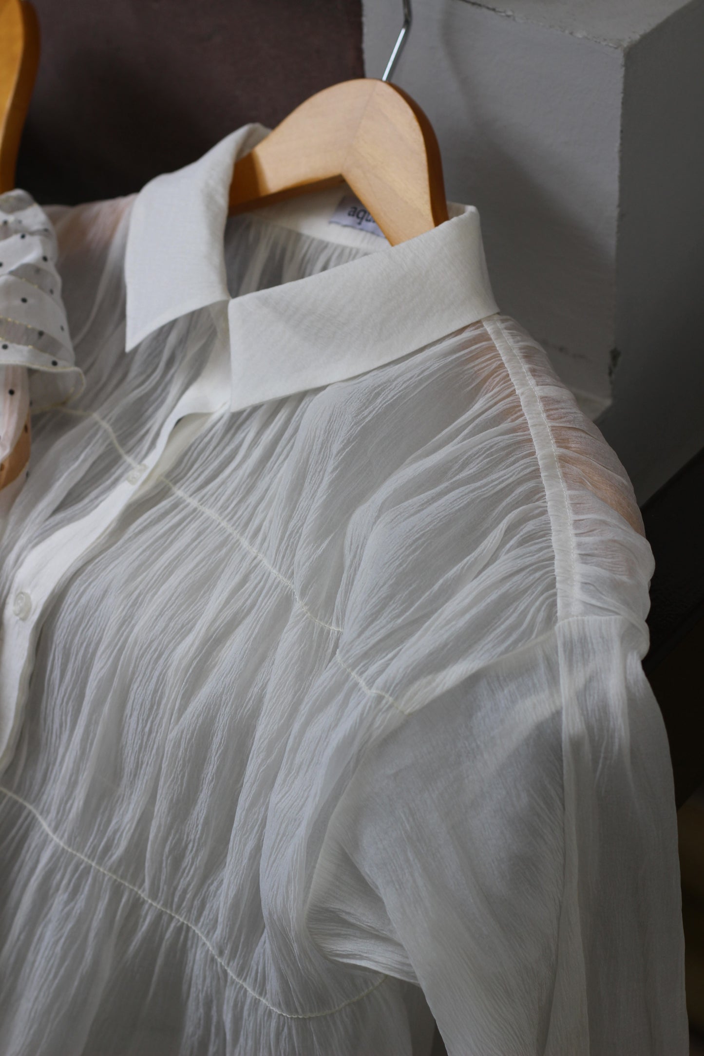 Vintage White Sheer Design Long Sleeve Blouse x2点