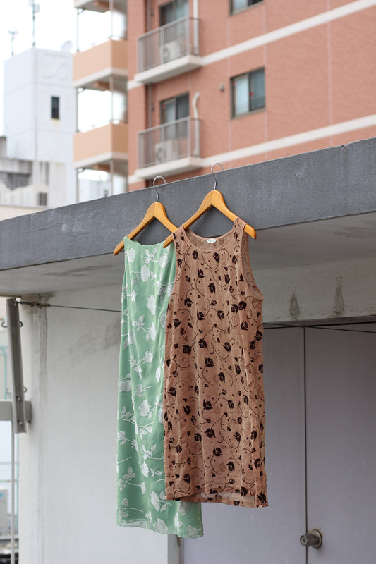 Vintage Sheer Flower No Sleeve One-Piece x2点