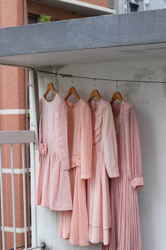 Vintage Pink Color Long Sleeve One-Piece x4点