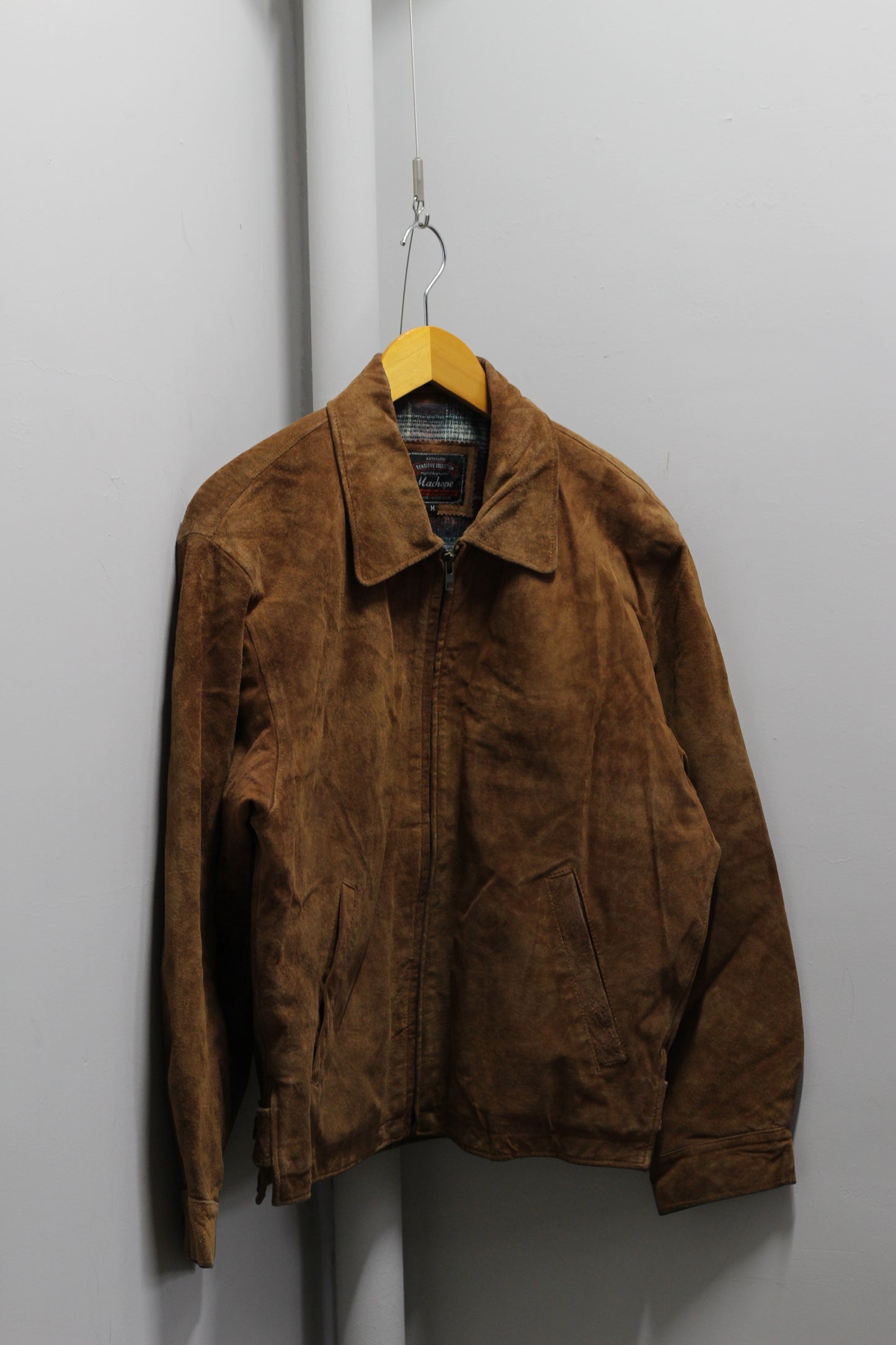 Men's Vintage Zip-Up Suede Brown Leather Short Jacket x2点