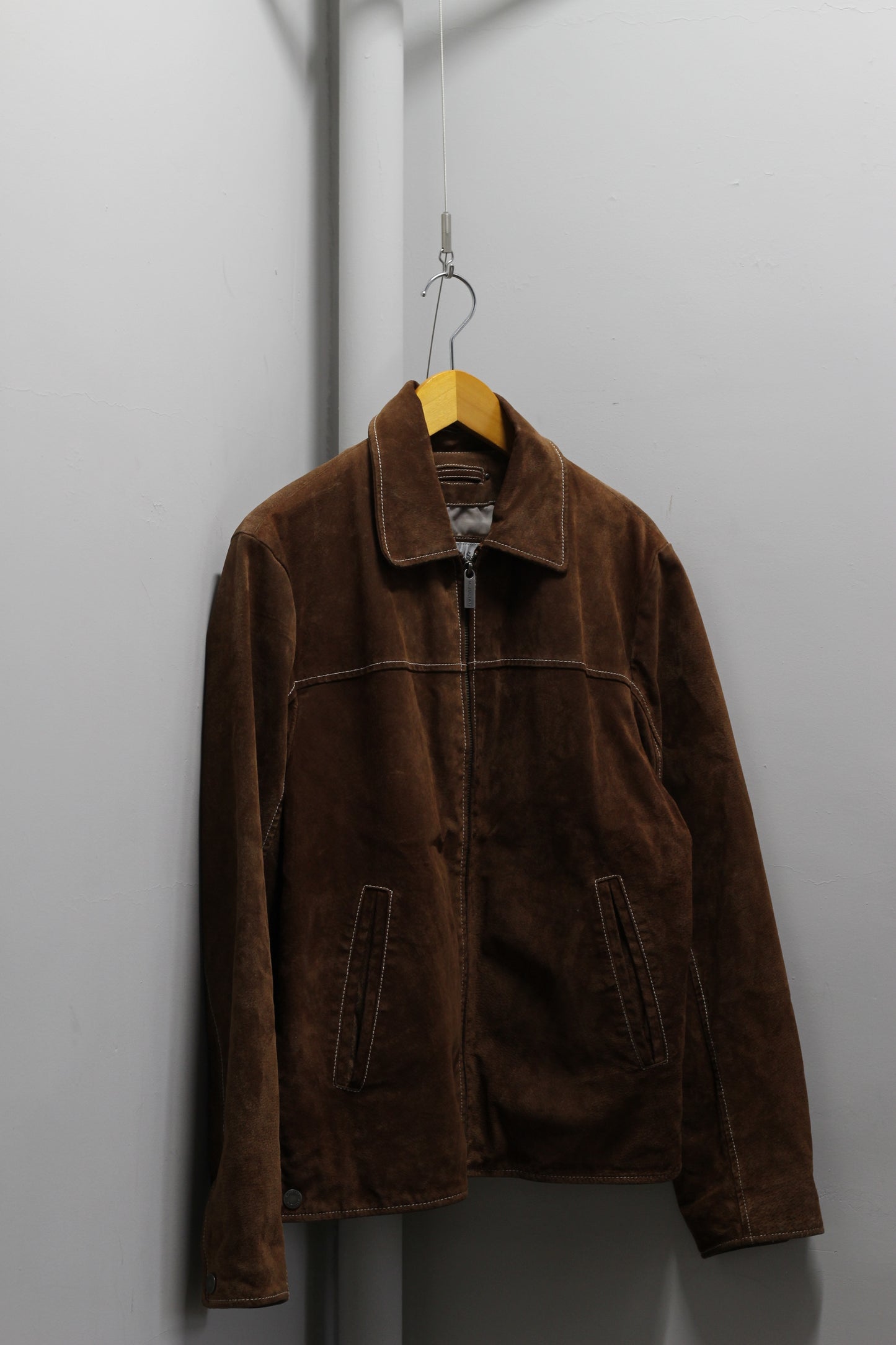 Men's Vintage Zip-Up Suede Brown Leather Short Jacket x2点
