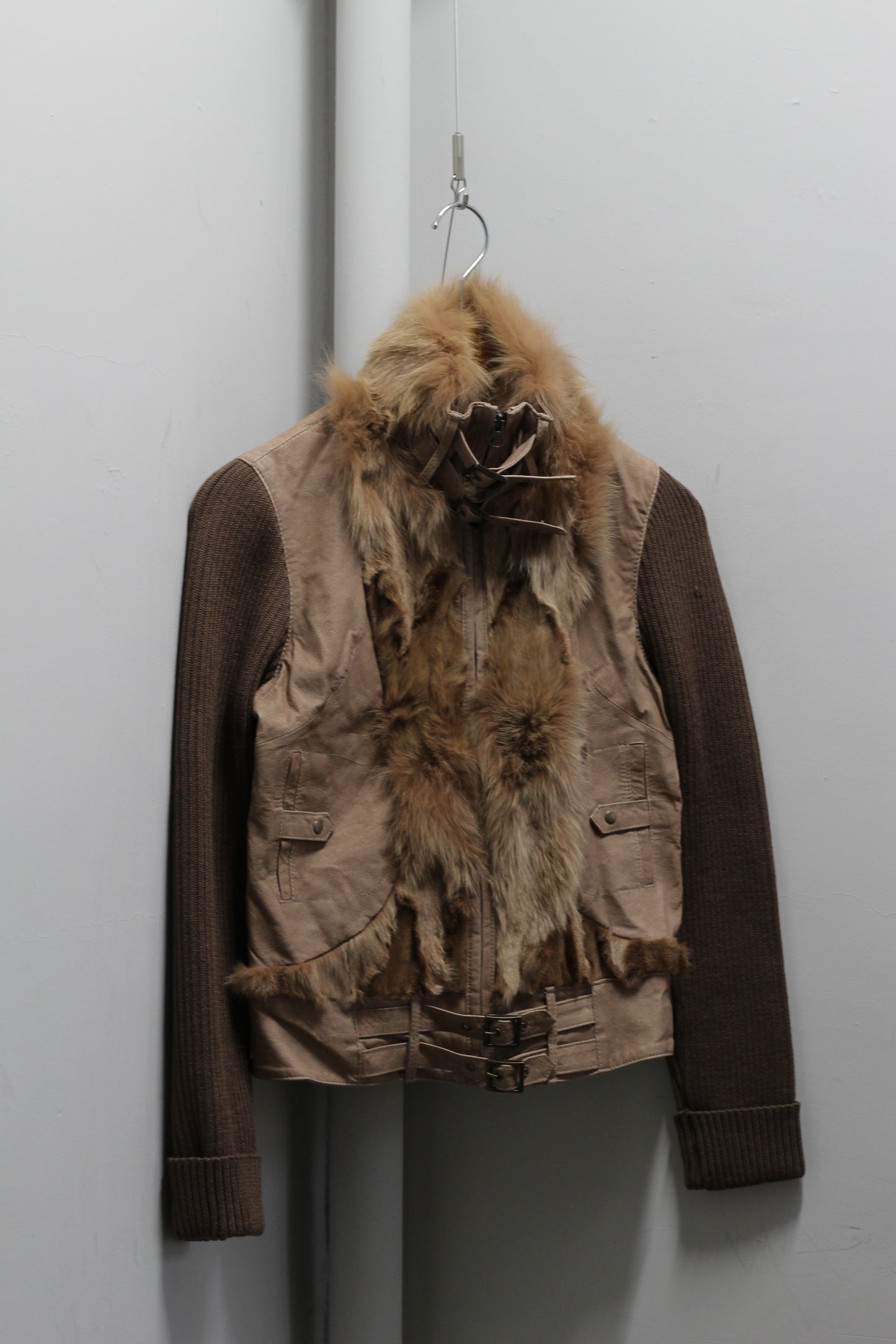 Y2K style Women's Vintage Pigskin Leather Docking Design Short Jacket x2点