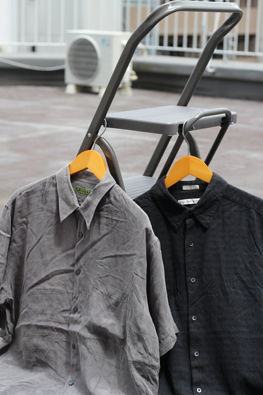 80-90's Men's Vintage Silk & Cupro 100% Drape Short Sleeve Shirt set x2点