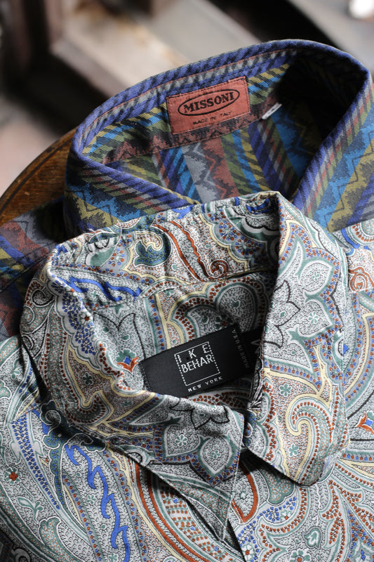 90's Made In USA IKE BEHAR & MISSONI Made in Italy Vintage All-Over Print Long Sleeve Shirt set x2点