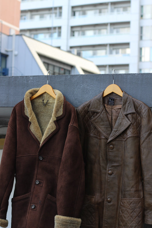 Men's Import Vintage Leather Jacket & Mouton x2点