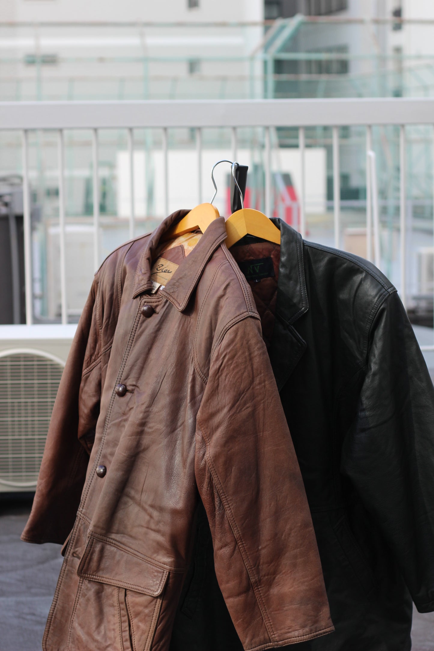 Men's Vintage Brown & Khaki Utility Leather Jacket x2点