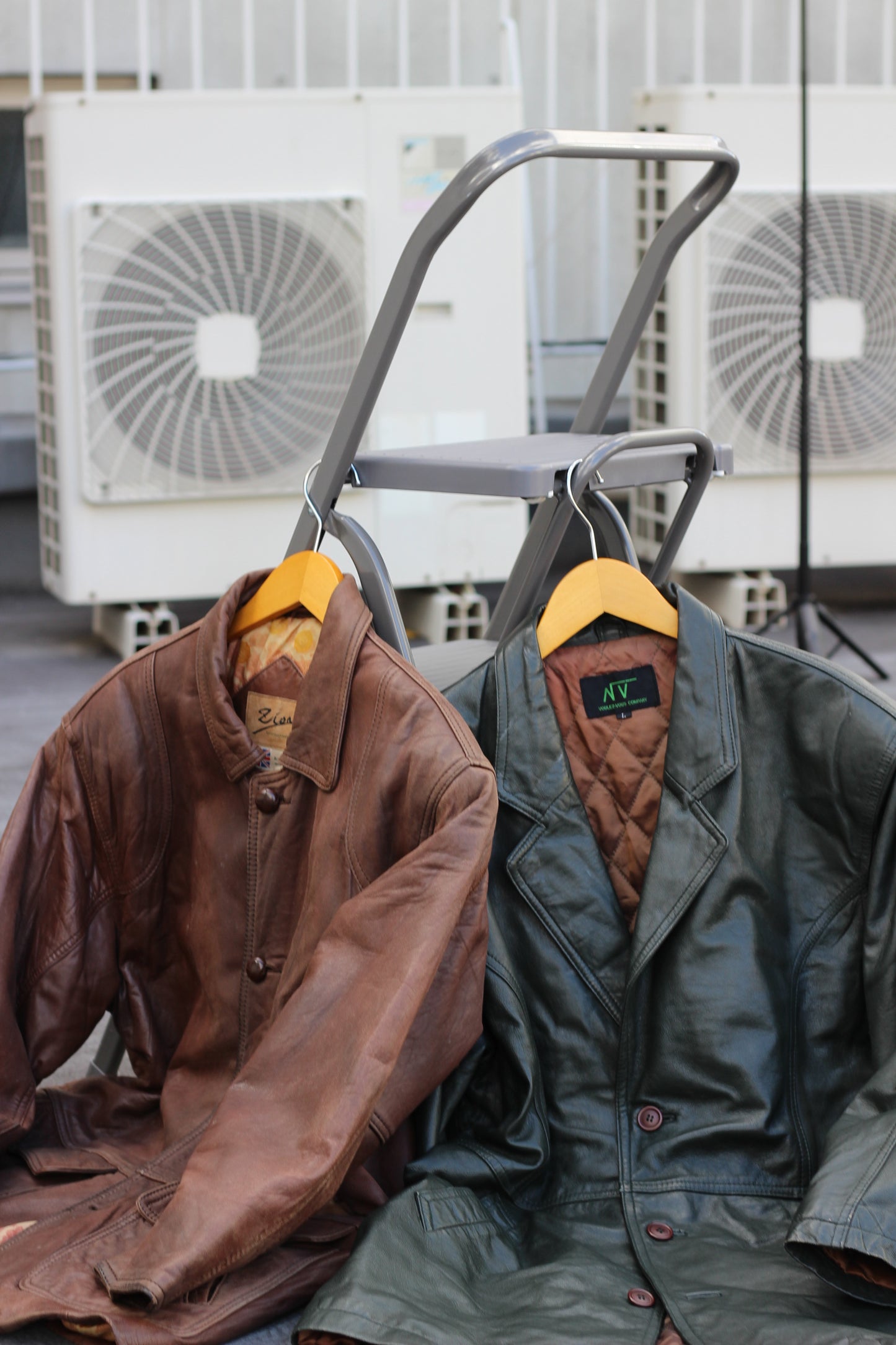 Men's Vintage Brown & Khaki Utility Leather Jacket x2点