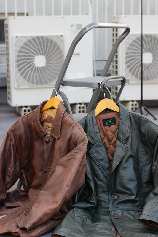 Men's Vintage Brown & Khaki Utility Leather Jacket x2点