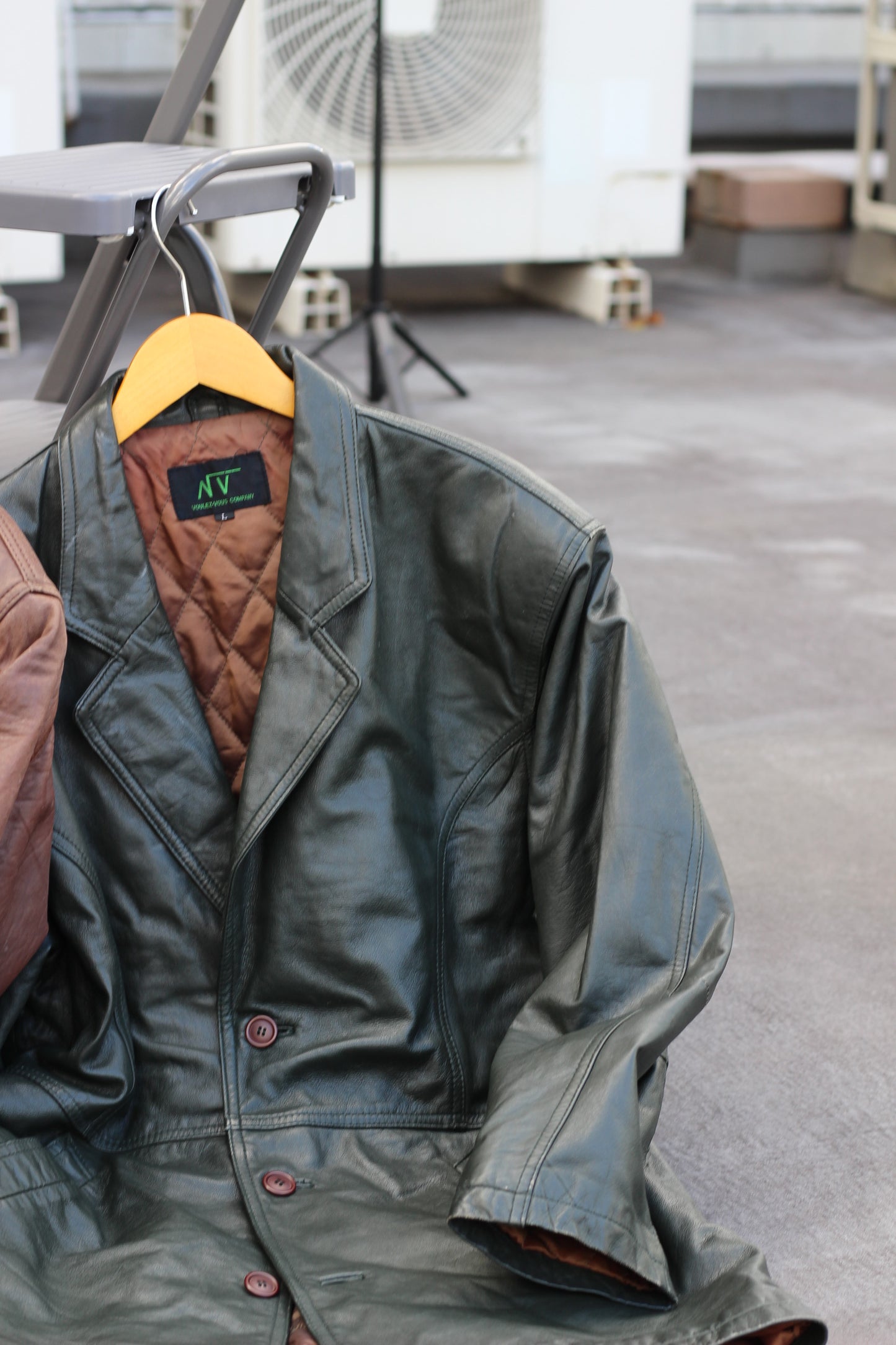 Men's Vintage Brown & Khaki Utility Leather Jacket x2点