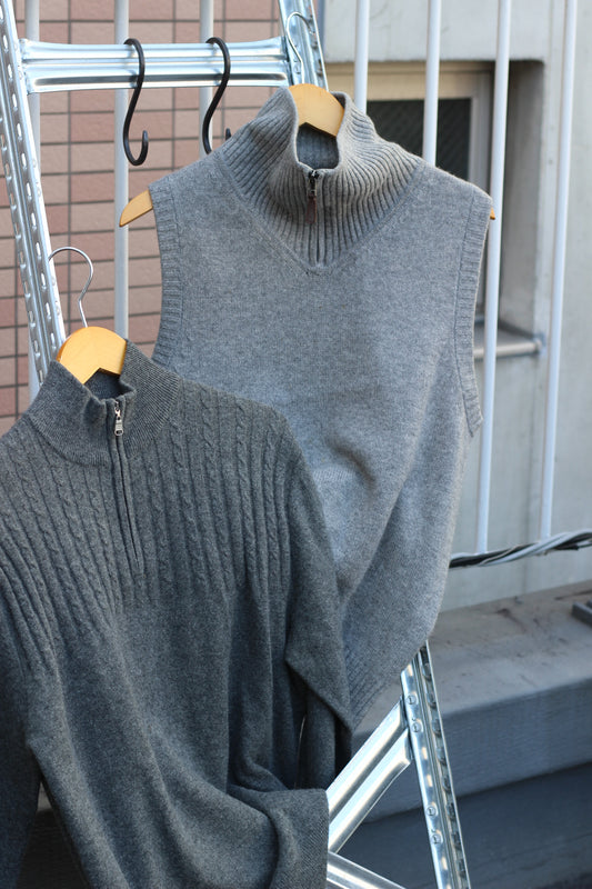 Men's 100% Cashmere Half-Zip Knit x2点